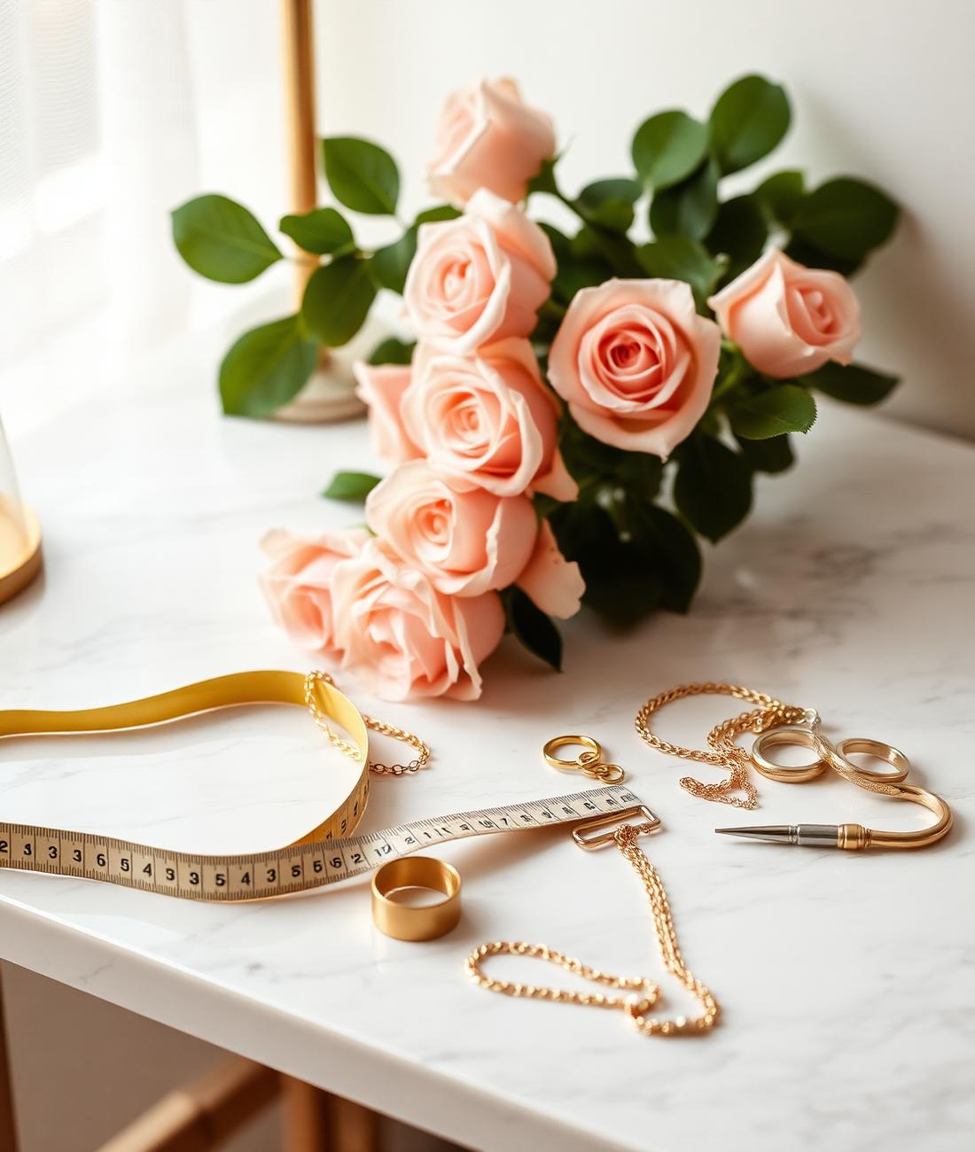Prissy Miss studio table with fine gold chains and tools